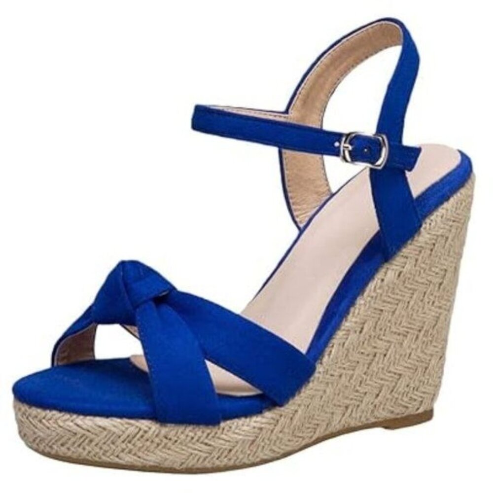 Womens Platform Espadrille Wedge Ankle Strap Sandals Bow Open Toe Pumps